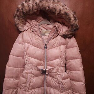 MICHAEL Michael Kors Lght Pink Puffer Coat Faux Fur Trim Hood Size Girls/Kids 6X